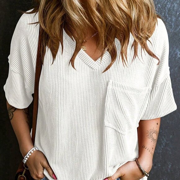 White Casual Women's Twisted Threaded Short-Sleeved T-Shirt - Picture 4 of 6